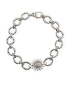 Pret-a-porter Small Fluted Link Bracelet W/ Pave Diamonds