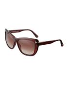 Cat-eye Tortoiseshell Plastic Sunglasses, Dark Brown