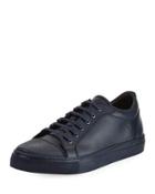 Leather Low-top Sneaker With Stud-textured Toe, Navy
