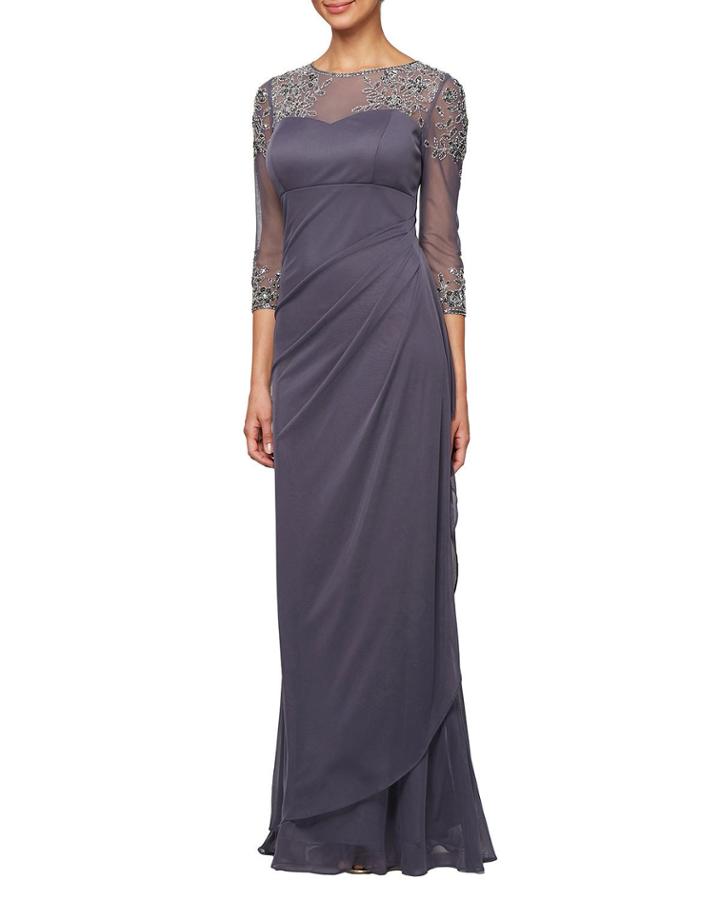 Beaded Sweetheart-illusion Ruched Dress