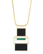 Long Leather & Malachite Pendant Necklace