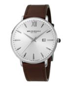Men's 42mm Roma Leather Watch W/ Date, Brown/steel