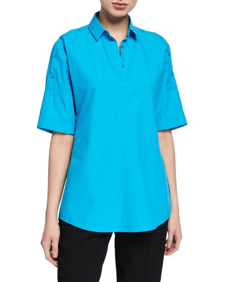 Button-trim Cotton Kimono Blouse