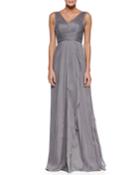 Amsale Sleeveless Pleated-bodice Gown, Charcoal (grey), Women's,
