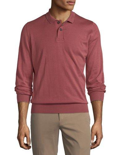 Cotton Polo Sweater, Goji/gray