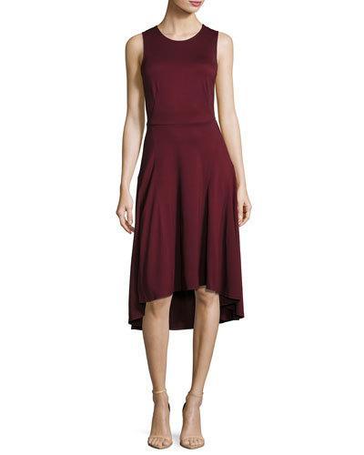 Sleeveless Fit & Flare High-low Dress, Burgundy