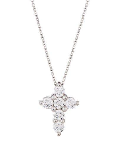 18k White Gold Diamond Cross Pendant Necklace