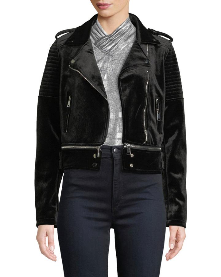 Quilted Velvet Moto-style Bomber Jacket