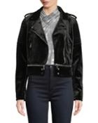 Quilted Velvet Moto-style Bomber Jacket