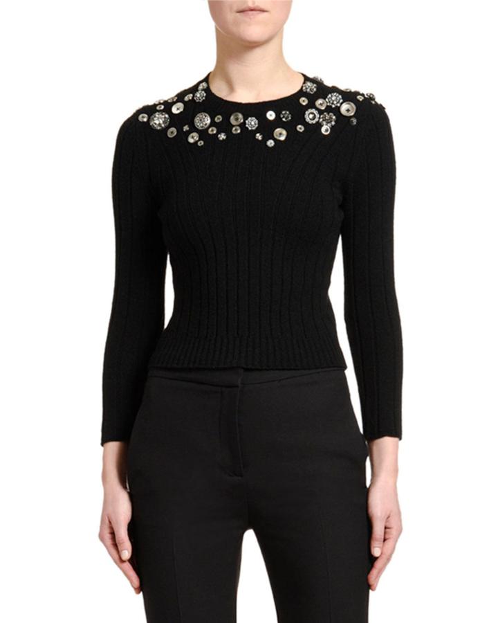 Button-embroidered Bracelet-sleeve