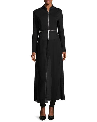 Zip-off Sheer-panel Jacket, Black