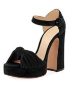 Ruched Suede & Velvet Platform