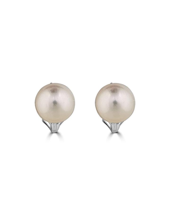 18k White Gold Pearl Huggie Earrings