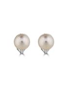 18k White Gold Pearl Huggie Earrings