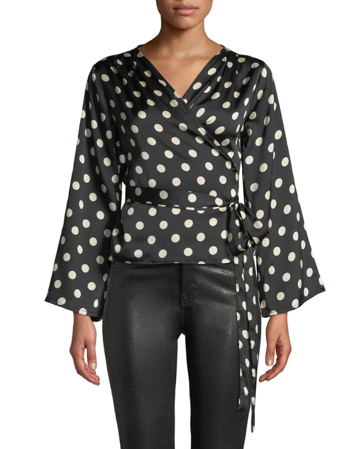 Ruth Striped Trumpet-sleeve Wrap Blouse