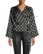 Ruth Striped Trumpet-sleeve Wrap Blouse