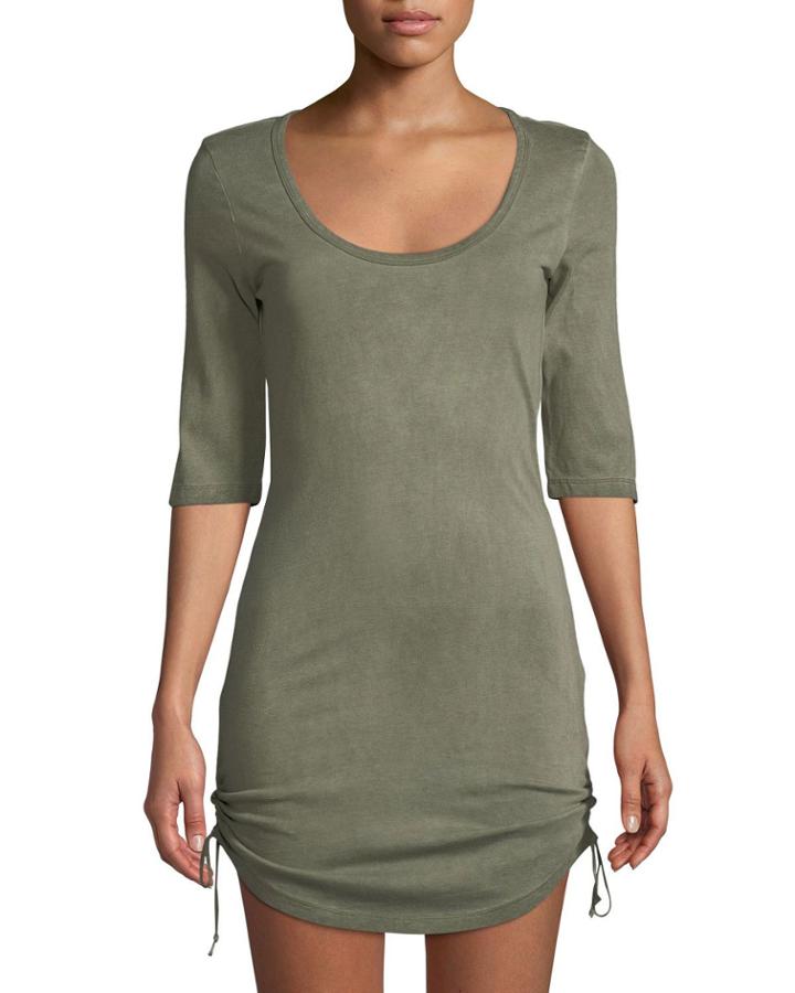 1/2-sleeve Scoop Neck Tie-hem Dress