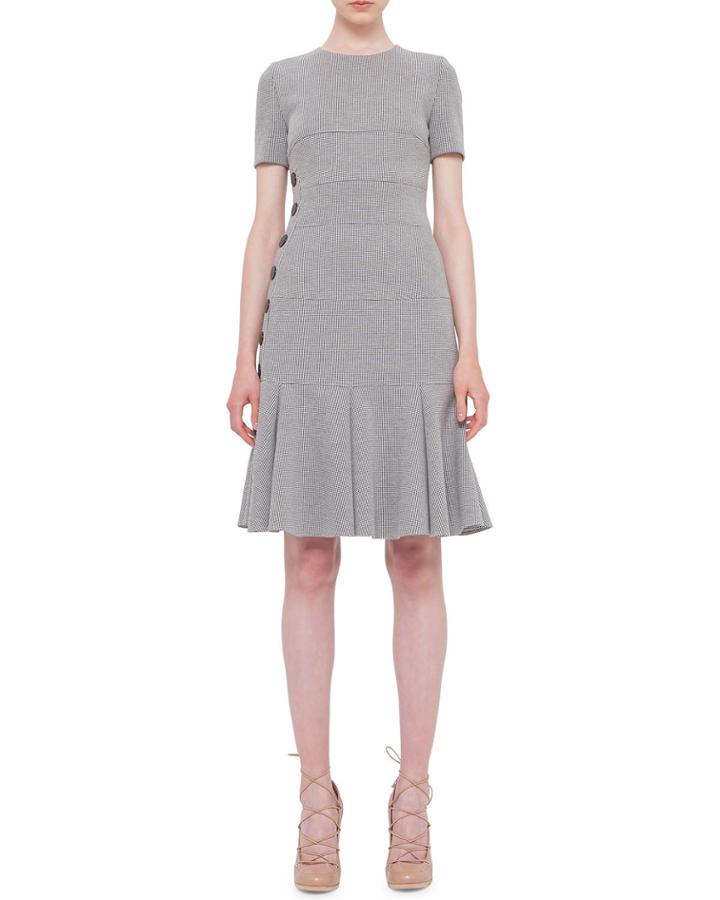 Short-sleeve Ribbed Jersey Dress, Black/cream