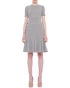Short-sleeve Ribbed Jersey Dress, Black/cream
