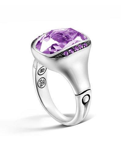 Batu Bamboo Small Silver Amethyst Ring,