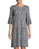 Leopard-print Bell-sleeve Jersey Dress