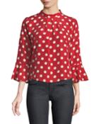 Polka-dot Mock Neck Blouse
