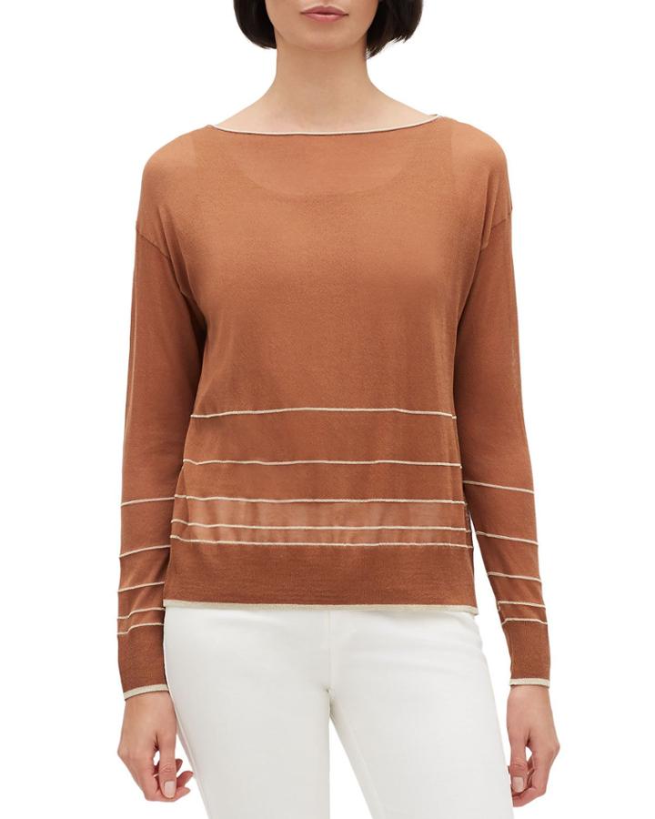 Bateau-neck Finespun Voile Pullover W/ Contrast Trim