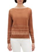 Bateau-neck Finespun Voile Pullover W/ Contrast Trim
