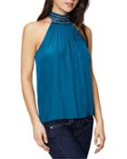 Cara Embellished Mock-neck Halter Top