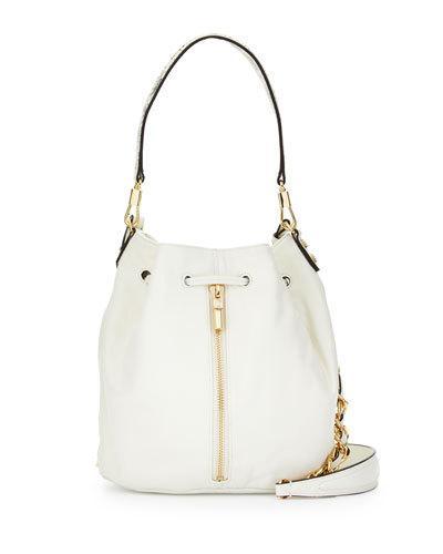 Cynnie Embossed-trim Leather Bucket Bag, Ivory