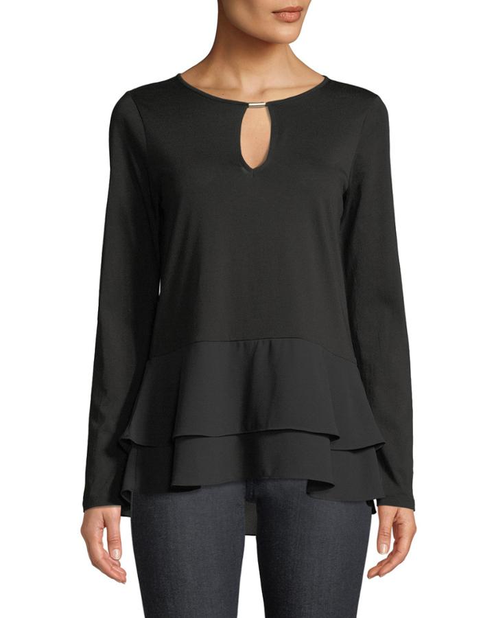 Tiered Chiffon-hem Keyhole Top