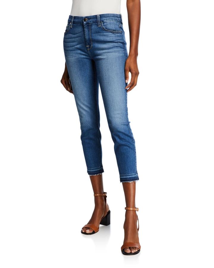 Faded Cropped Skinny Jeans With Released Hem