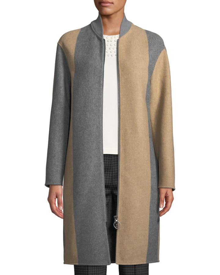 Wool-blend Two-tone Coat