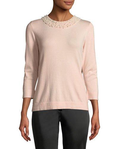 Pearly-neckline 3/4-sleeve