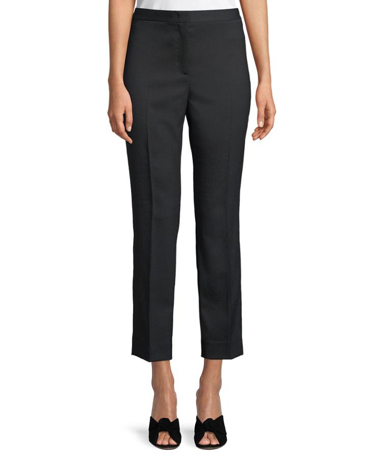 Audrey Flat-front Straight-leg Cropped Wool Pants