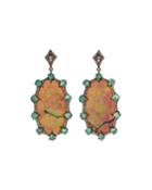 Black Silver Oval Drop Earrings With Compressed Opal, Emerald & Diamonds