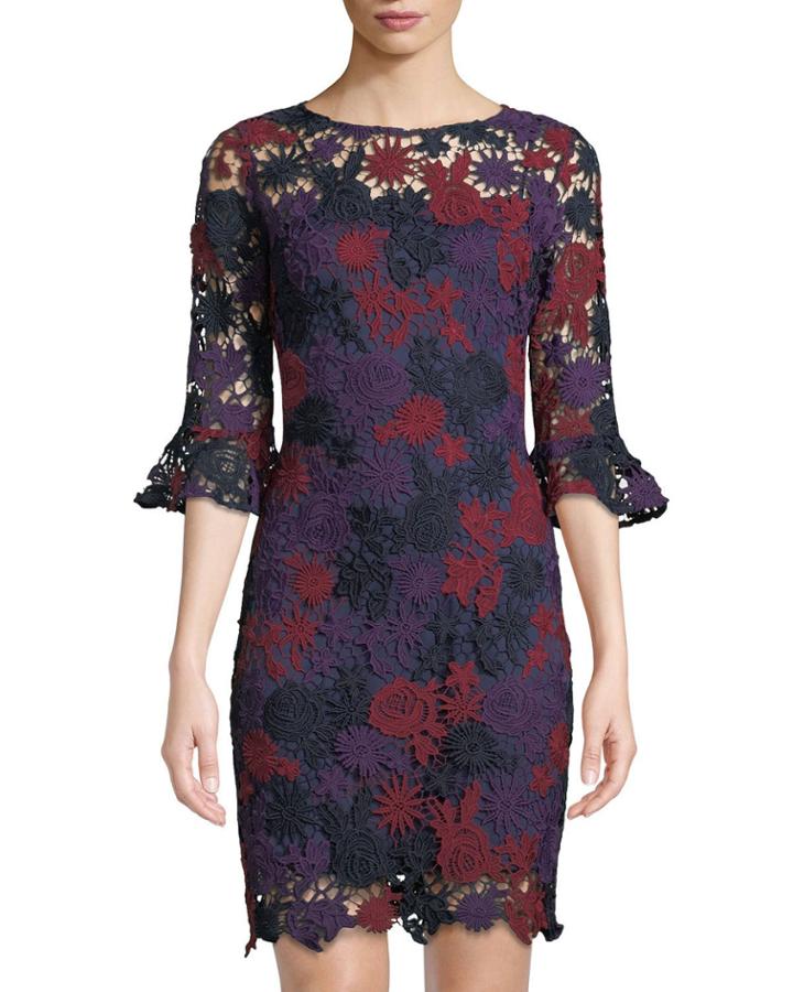 3/4-sleeve Floral-lace Dress