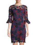 3/4-sleeve Floral-lace Dress