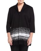 Misook Carolyn Striped-hem 3/4-sleeve Jacket, Black/white, Women's,