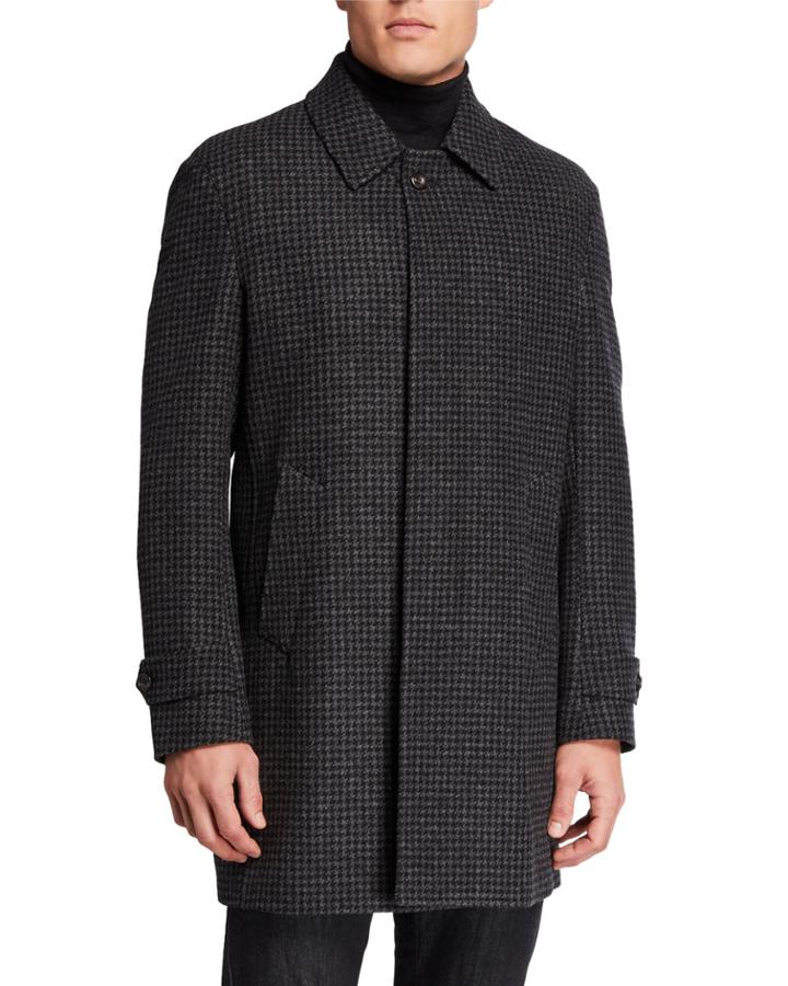 Men's Two-tone Check Wool Coat