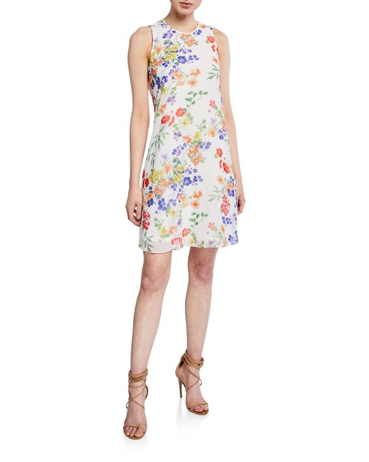Floral Pattern Chiffon Trapeze Dress