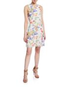 Floral Pattern Chiffon Trapeze Dress