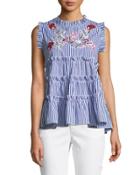 Sleeveless Embroidered Ruffle-tiered