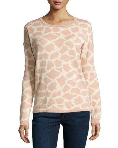 Giraffe-print Jacquard Sweater, Pink Dusk