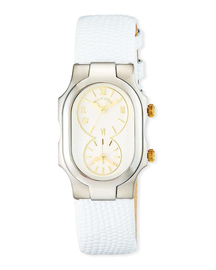 Small Signature Dual Time Zone Watch W/ Calfskin