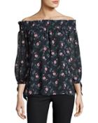 Floral Off-the-shoulder Top, Blue Pattern