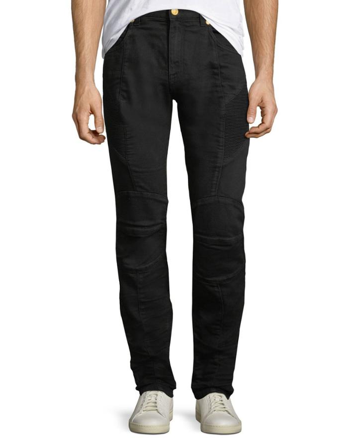 Solid Denim Biker Jeans
