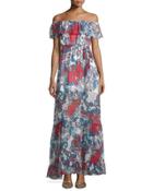 Off-the-shoulder Paisley-print Maxi Dress, Red Pattern