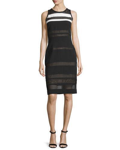 Sleeveless Mixed-lace Sheath Dress, Noir