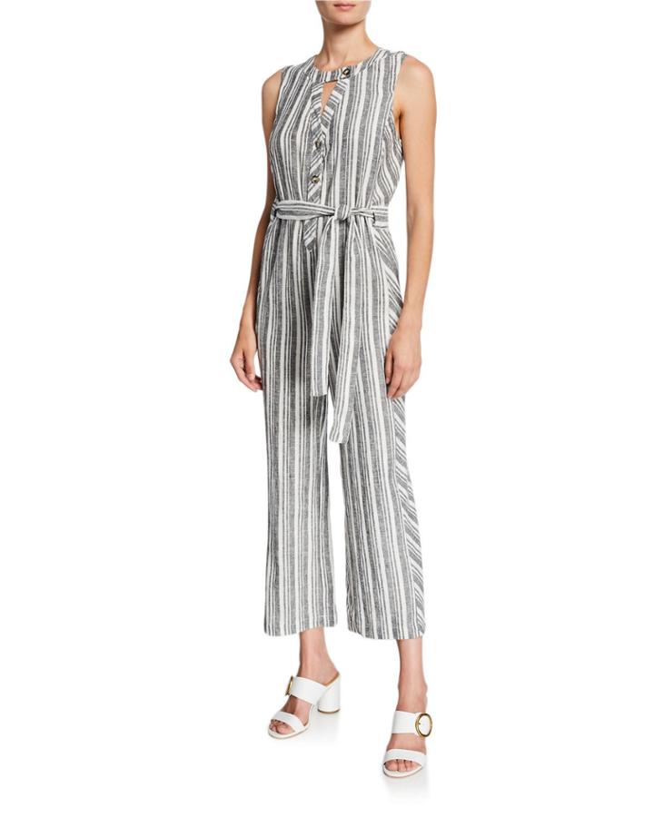 Stripe Linen Tie-waist Jumpsuit